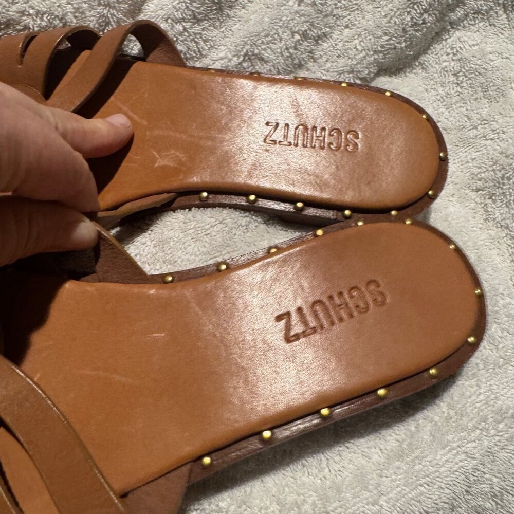 Schultz Phoenix Flat. Brown Leather. Size 8 tan brown slides slip on sandal trav - Picture 5 of 14